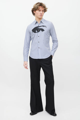 Dries Van Noten Blue & White Striped Button Up Shirt
