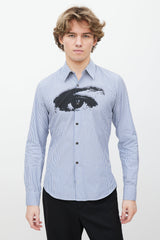 Dries Van Noten Blue & White Striped Button Up Shirt