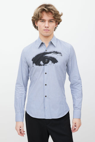 Dries Van Noten Blue & White Striped Button Up Shirt