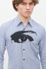 Dries Van Noten Blue & White Striped Button Up Shirt