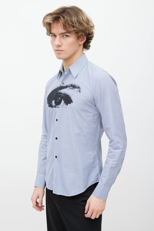 Dries Van Noten Blue & White Striped Button Up Shirt
