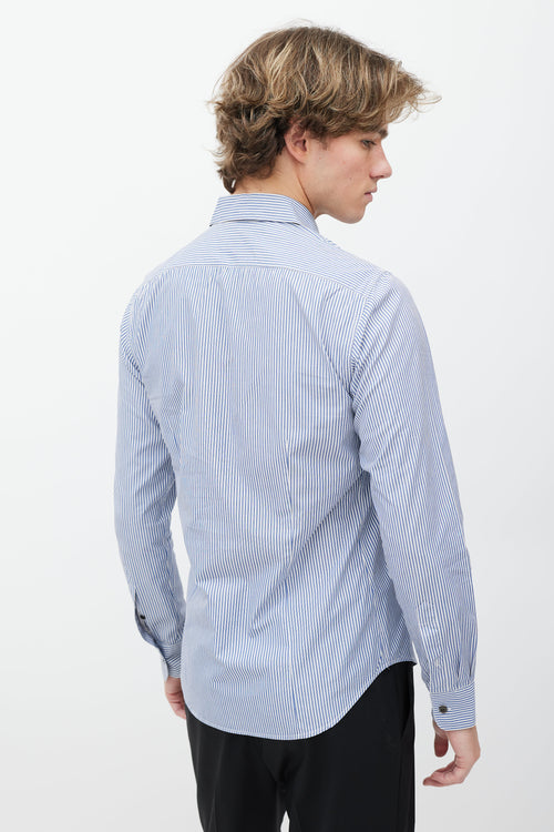 Dries Van Noten Blue & White Striped Button Up Shirt