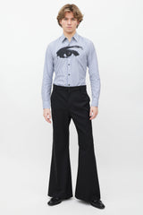 Dries Van Noten Blue & White Striped Button Up Shirt