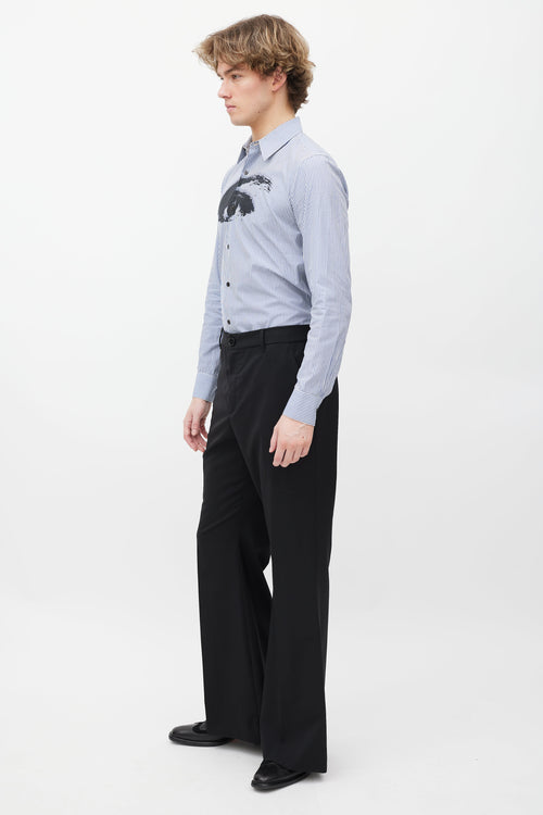 Dries Van Noten Blue & White Striped Button Up Shirt