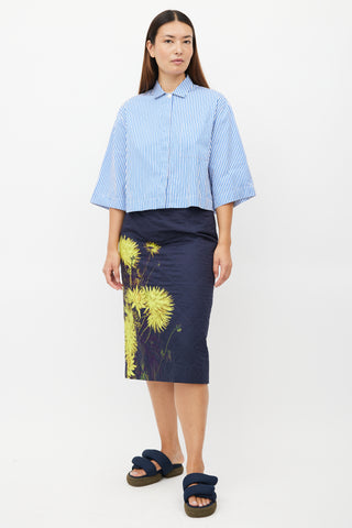 Dries Van Noten Blue & White Striped Cropped Shirt