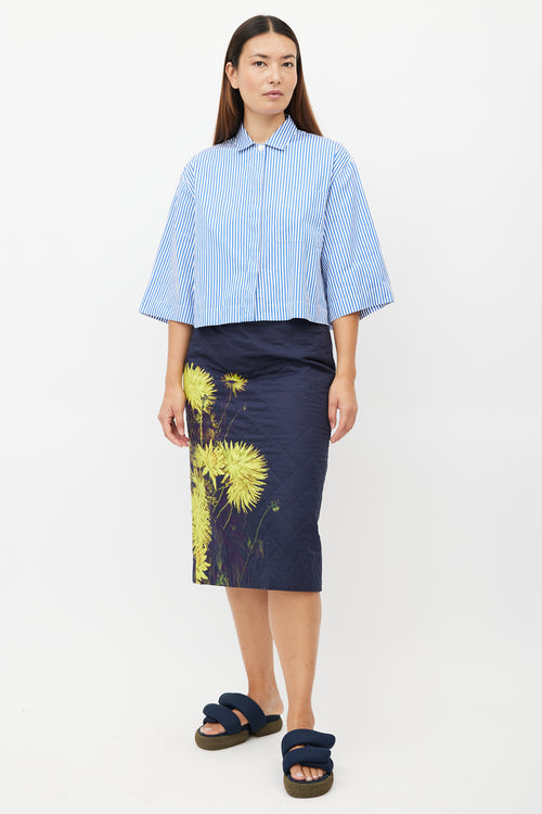 Dries Van Noten Blue & White Striped Cropped Shirt