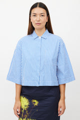 Dries Van Noten Blue & White Striped Cropped Shirt