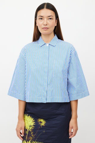 Dries Van Noten Blue & White Striped Cropped Shirt