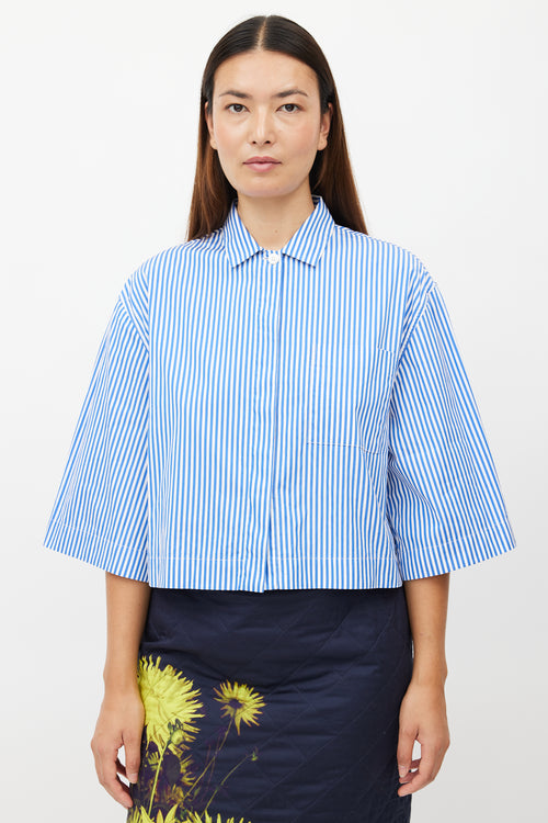 Dries Van Noten Blue & White Striped Cropped Shirt