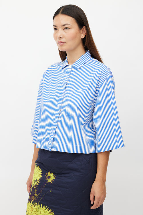 Dries Van Noten Blue & White Striped Cropped Shirt