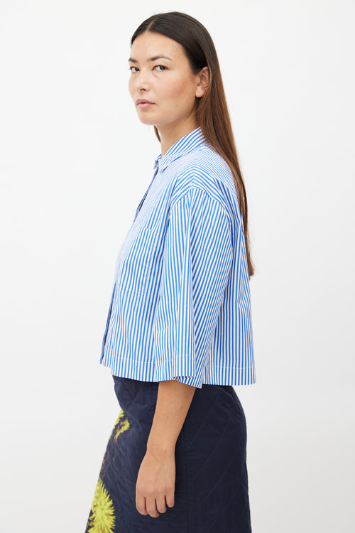 Dries Van Noten Blue & White Striped Cropped Shirt