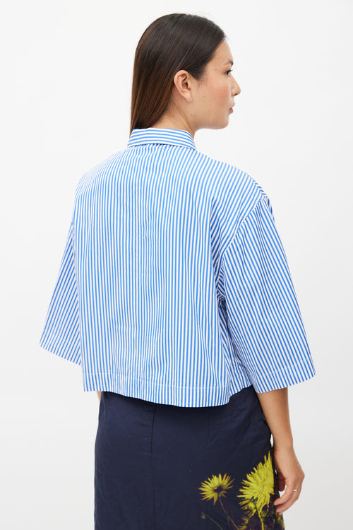 Dries Van Noten Blue & White Striped Cropped Shirt