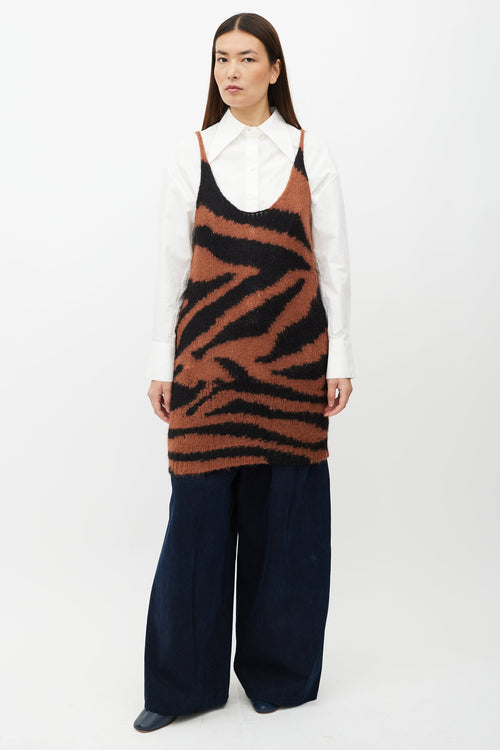 Dries Van Noten Brown & Black Printed Wool Blend Dress