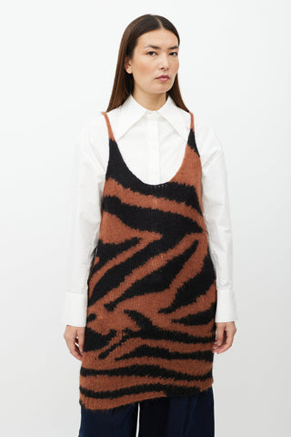 Dries Van Noten Brown & Black Printed Wool Blend Dress