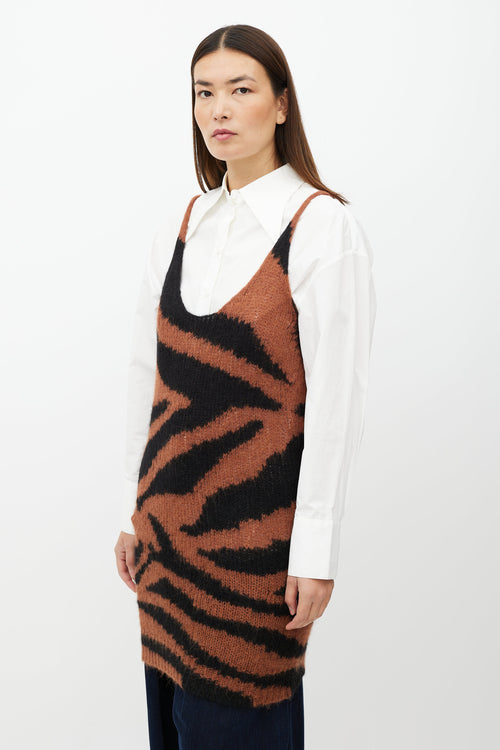 Dries Van Noten Brown & Black Printed Wool Blend Dress