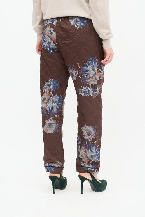 Dries Van Noten Brown & Multi Quilted Floral Pants