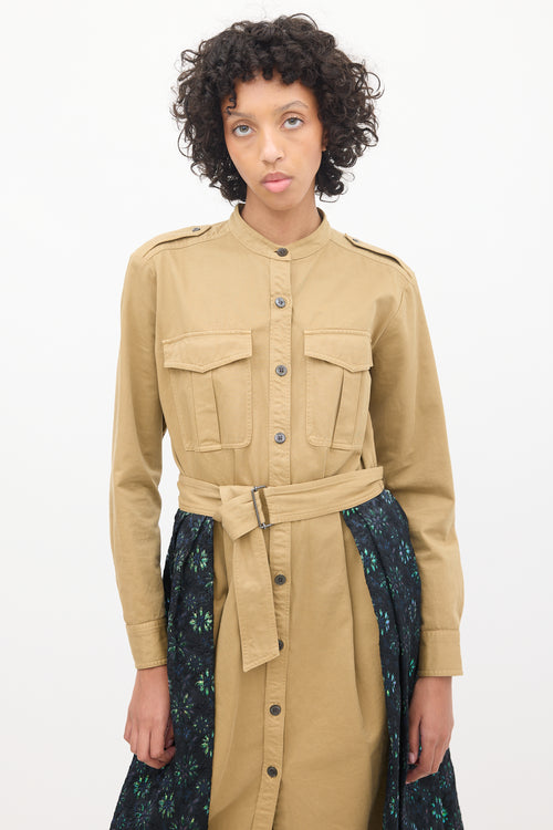 Dries Van Noten Brown & Multicolour Jacquard Overlay Shirt Dress