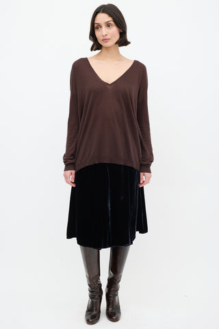 Dries Van Noten Brown Silk & Cotton V-Neck Sweater