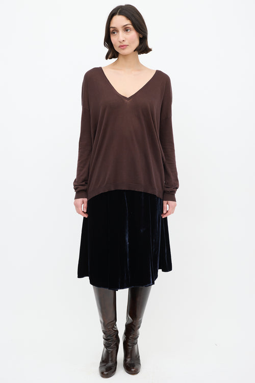 Dries Van Noten Brown Silk & Cotton V-Neck Sweater