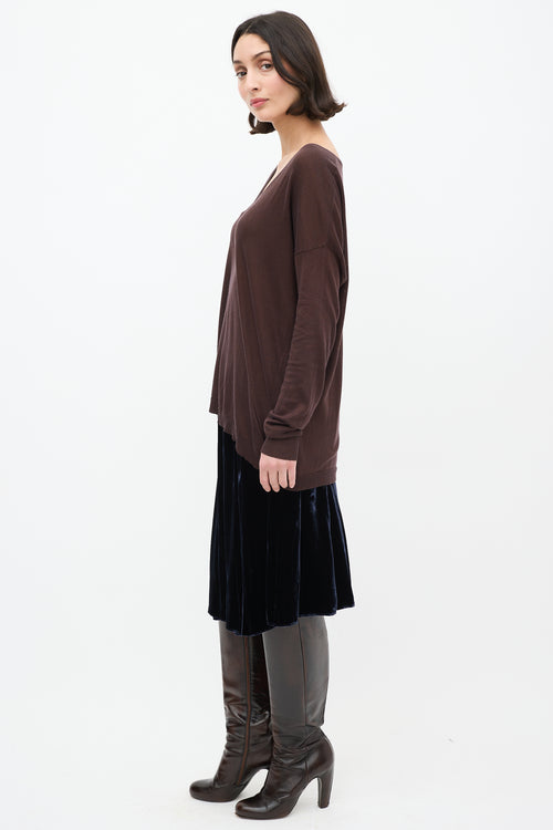 Dries Van Noten Brown Silk & Cotton V-Neck Sweater