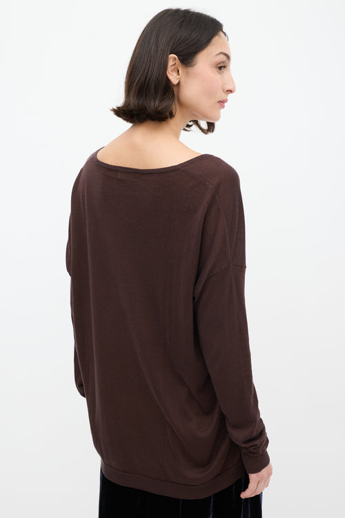 Dries Van Noten Brown Silk & Cotton V-Neck Sweater