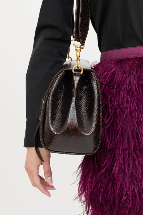 Dries Van Noten Leather Embossed Satchel Bag