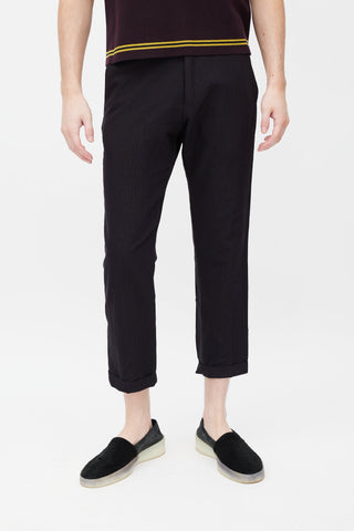 Dries Van Noten Burgundy & Blue Wool Pants