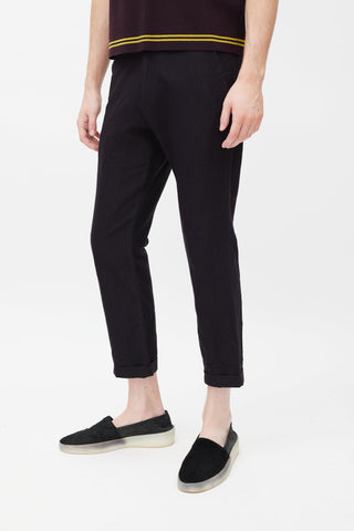 Dries Van Noten Burgundy & Blue Wool Pants