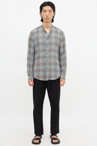 Dries Van Noten Collarless Glen Check Shirt