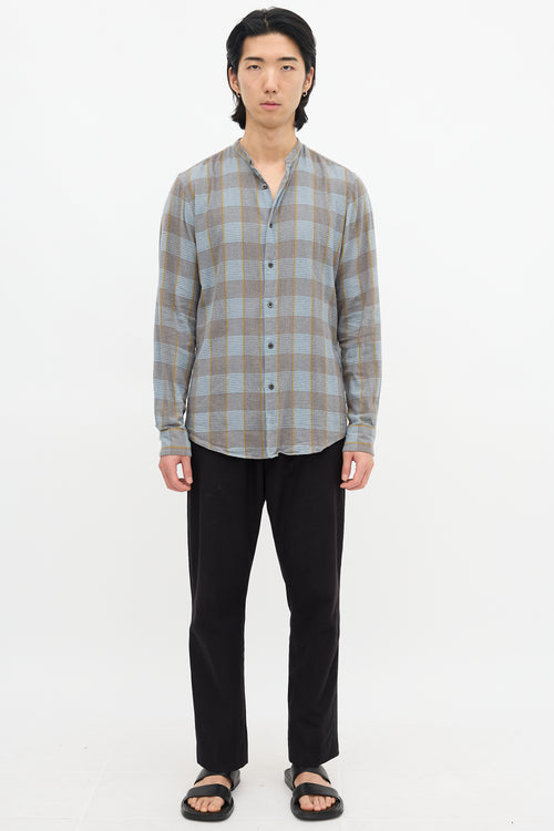 Dries Van Noten Collarless Glen Check Shirt