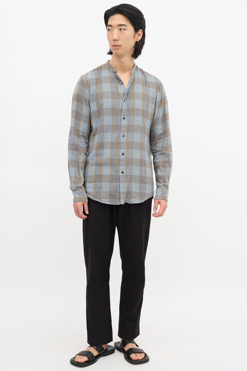 Dries Van Noten Collarless Glen Check Shirt