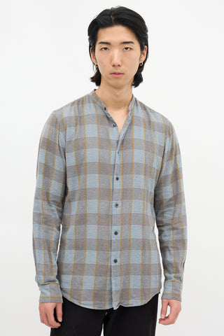 Dries Van Noten Collarless Glen Check Shirt