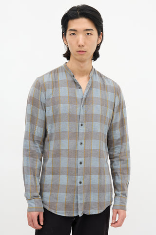 Dries Van Noten Collarless Glen Check Shirt