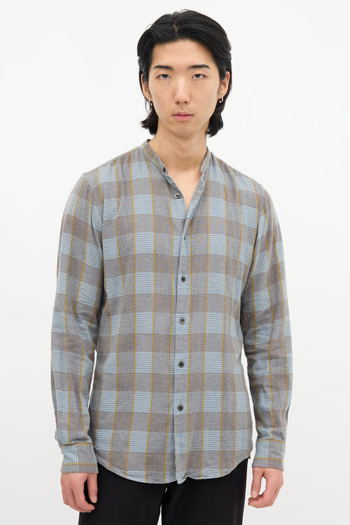 Dries Van Noten Collarless Glen Check Shirt