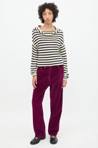 Dries Van Noten Cream & Black Wool Striped Cowl Neck Top