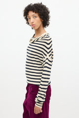 Dries Van Noten Cream & Black Wool Striped Cowl Neck Top