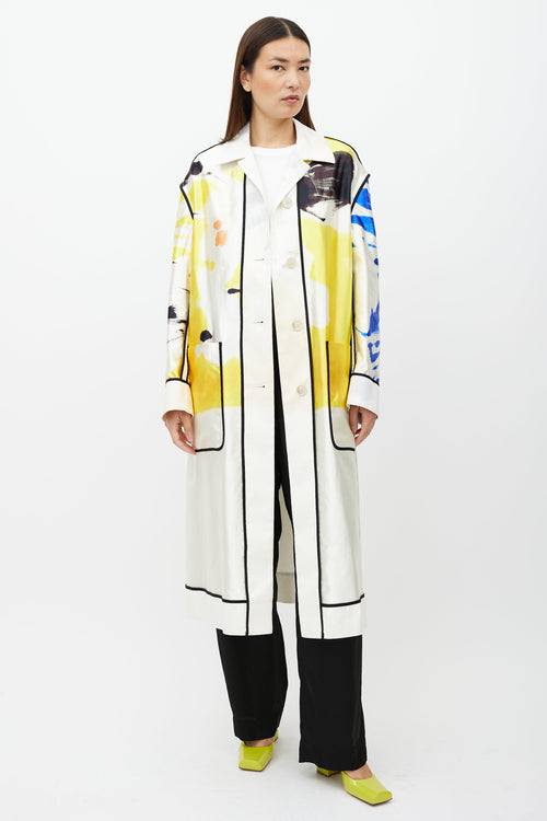 Dries Van Noten SS19 White & Multicolour Print Coat