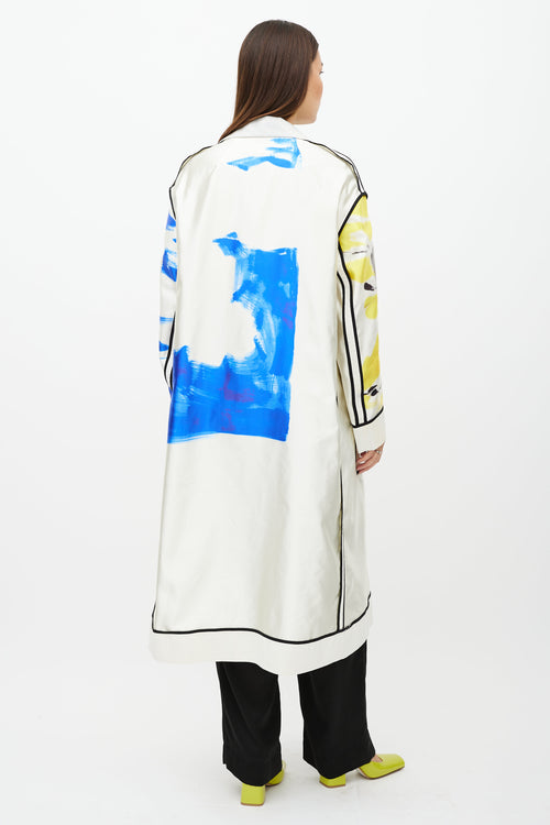 Dries Van Noten SS19 White & Multicolour Print Coat