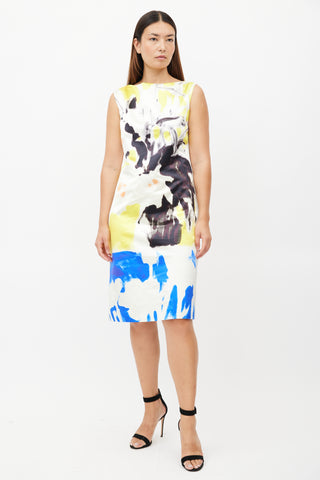 Dries Van Noten Cream & Multicolour Abstract Silk Dress