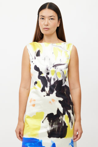 Dries Van Noten Cream & Multicolour Abstract Silk Dress