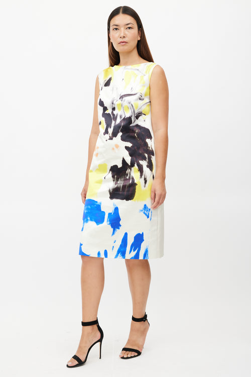 Dries Van Noten Cream & Multicolour Abstract Silk Dress