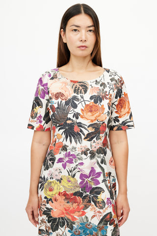 Dries Van Noten Cream & Multicolour Floral Dress