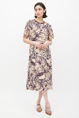 Dries Van Noten Cream & Purple Stripe Printed Dress