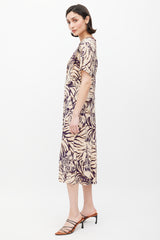 Dries Van Noten Cream & Purple Stripe Printed Dress