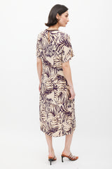 Dries Van Noten Cream & Purple Stripe Printed Dress