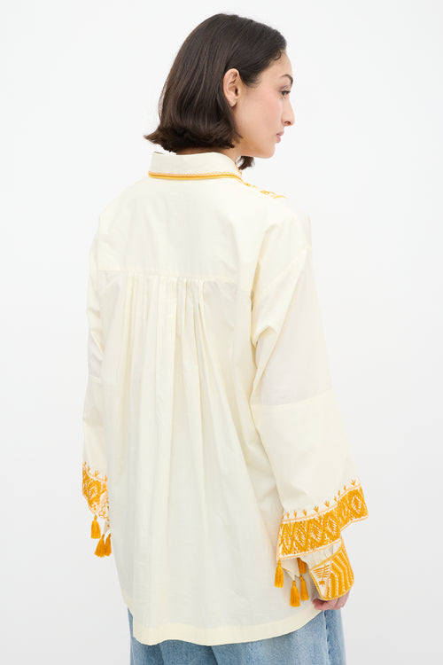 Dries Van Noten Cream & Yellow Cotton Embroidered Shirt