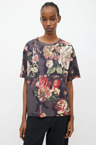 Dries Van Noten Dark Grey & Multi Floral T-Shirt