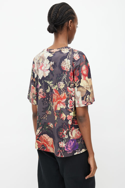 Dries Van Noten Dark Grey & Multi Floral T-Shirt