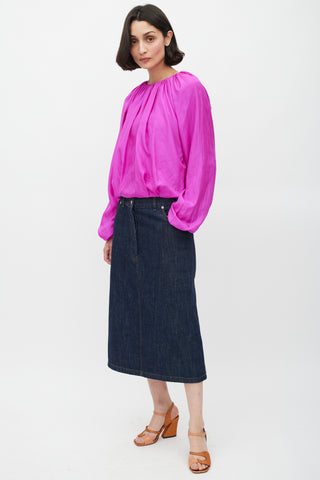 Dries Van Noten Dark Wash Denim Deconstructed Midi Skirt