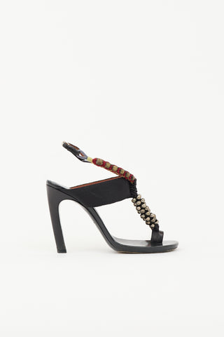 Dries Van Noten Leather Beaded T-Strap Sandal